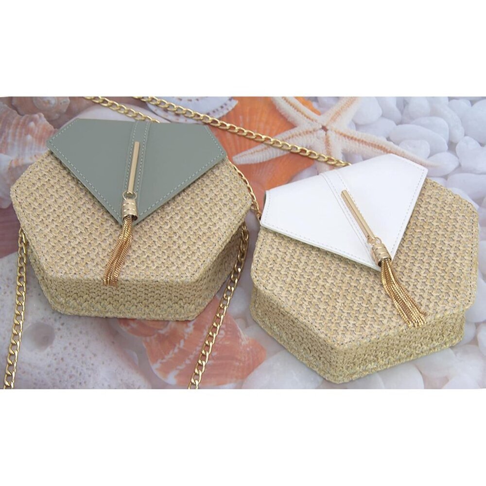 Women's PU Leather Straw Crossbody Bag Small Compact Stylish Casual - Picture 5 of 7